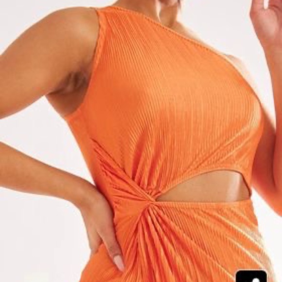 Orange One Shoulder Maxi Slit Dress - Picture 4 of 5